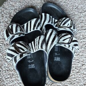 Birkenstock Womens Big Buckle Black and White Zebra Sandals